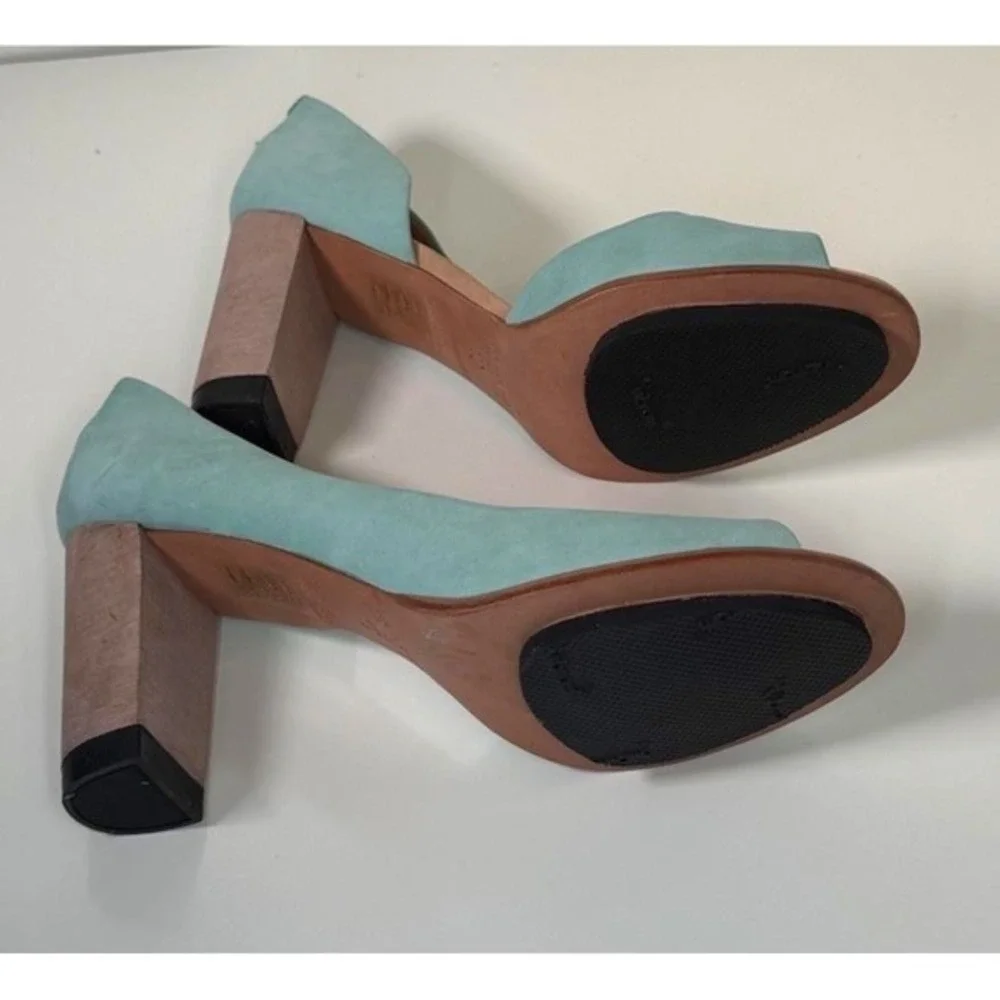 Masiero Aqua Blue Nubuck Leather Peep Toe D'Orsay Block Heels 11‎ Wedding 81-02